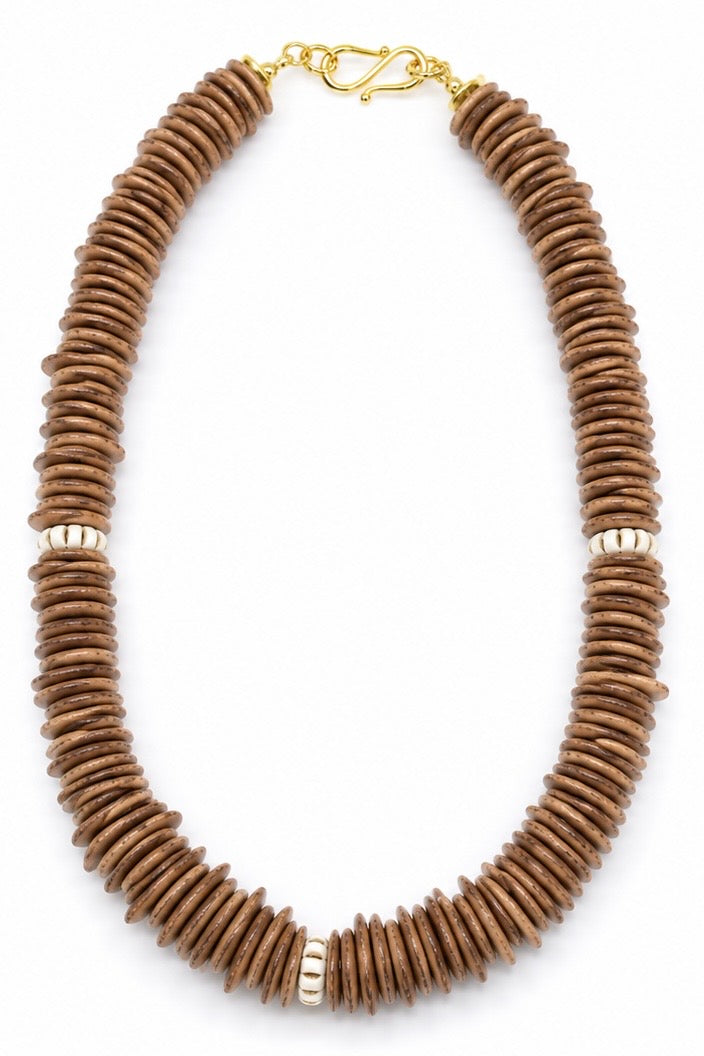 Brown Disc Beaded Necklace | Neutral Fall Statement Jewelry
