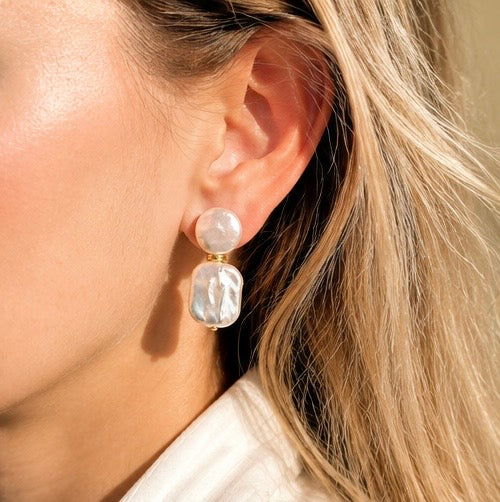 Freshwater Pearl Geo Earrings: Bridal Statement Jewelry