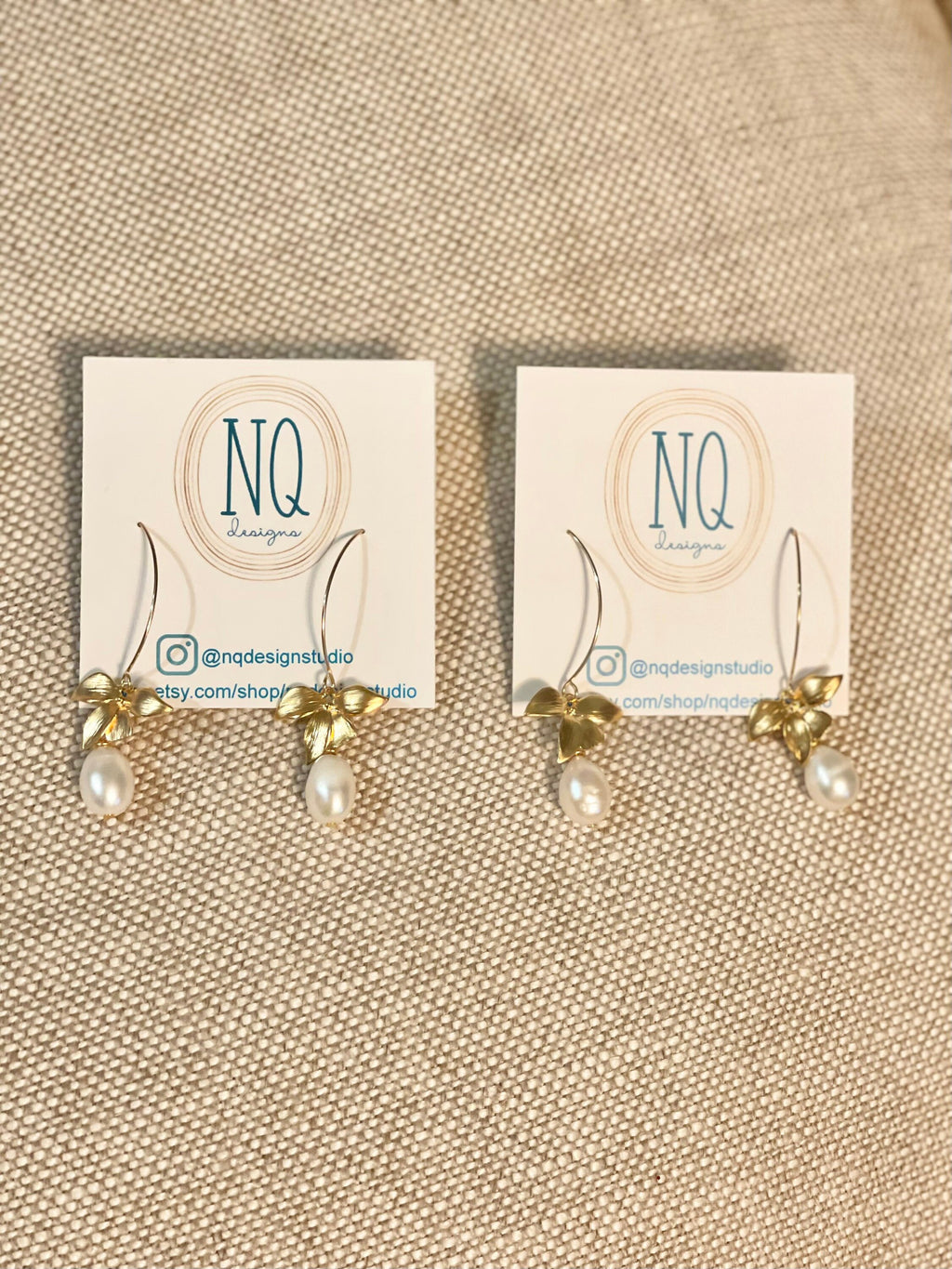 Freshwater Pearl & Gold Flower Drop Earrings | Dainty Statement Jewelry