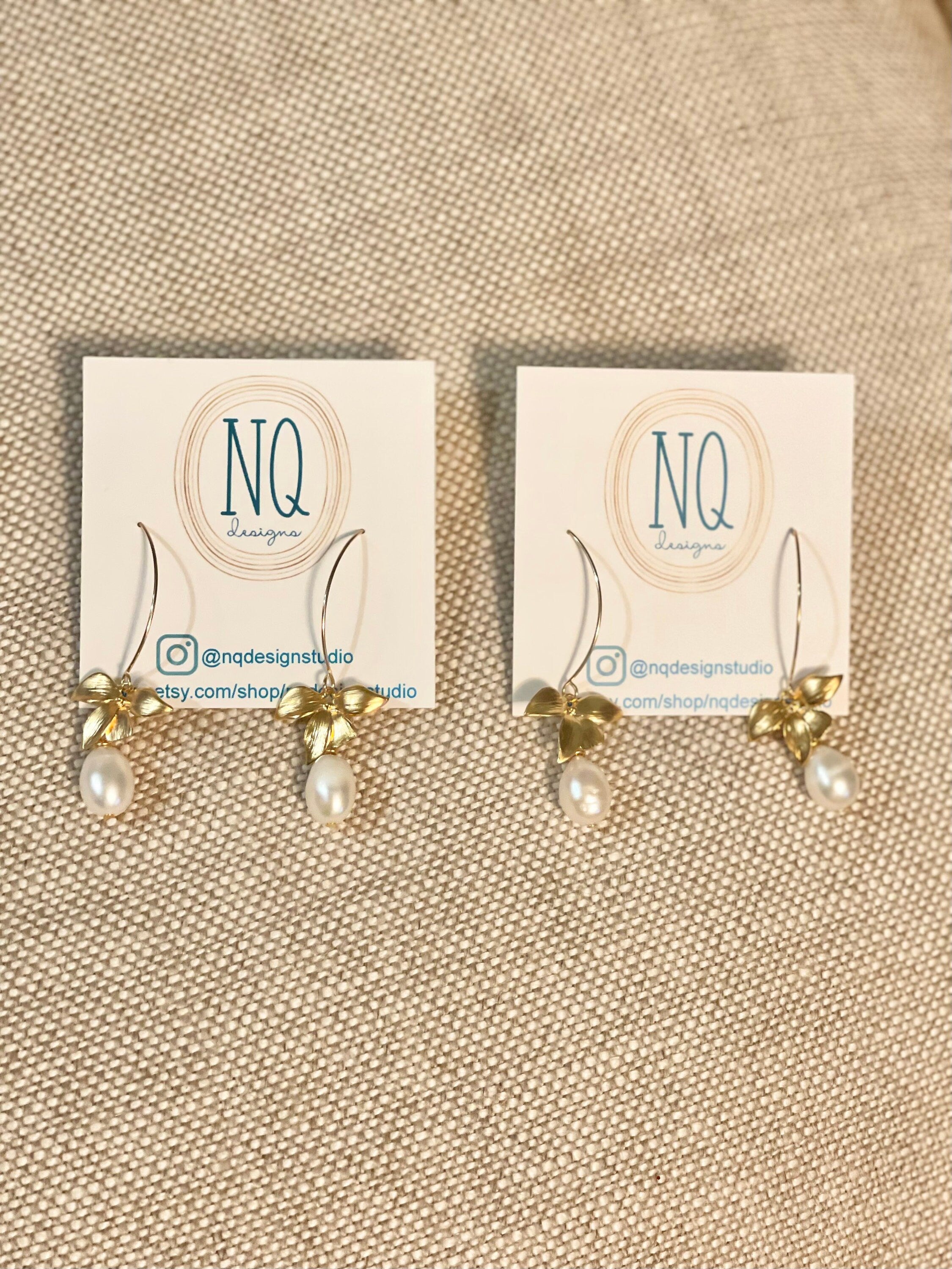 Freshwater Pearl & Gold Flower Drop Earrings | Dainty Statement Jewelry