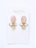 Blush Stone & Pearl Drop Earrings, Bridal Pearl Earrings, Bridesmaid Gift, Wedding Jewelry, Beach Wedding Earrings, Gold Statement Earrings