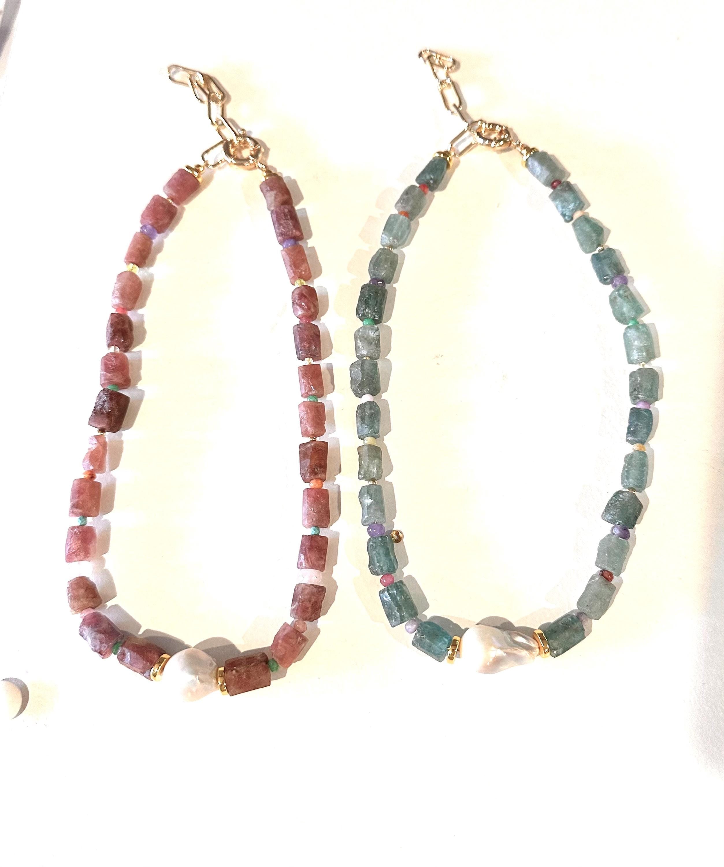 Mauve Pink Zircon & Baroque Pearl Necklace | Gemstone Statement Jewelry