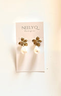 Gold Flower & Baroque Pearl Drop Earrings | Dainty Bridal Jewelry