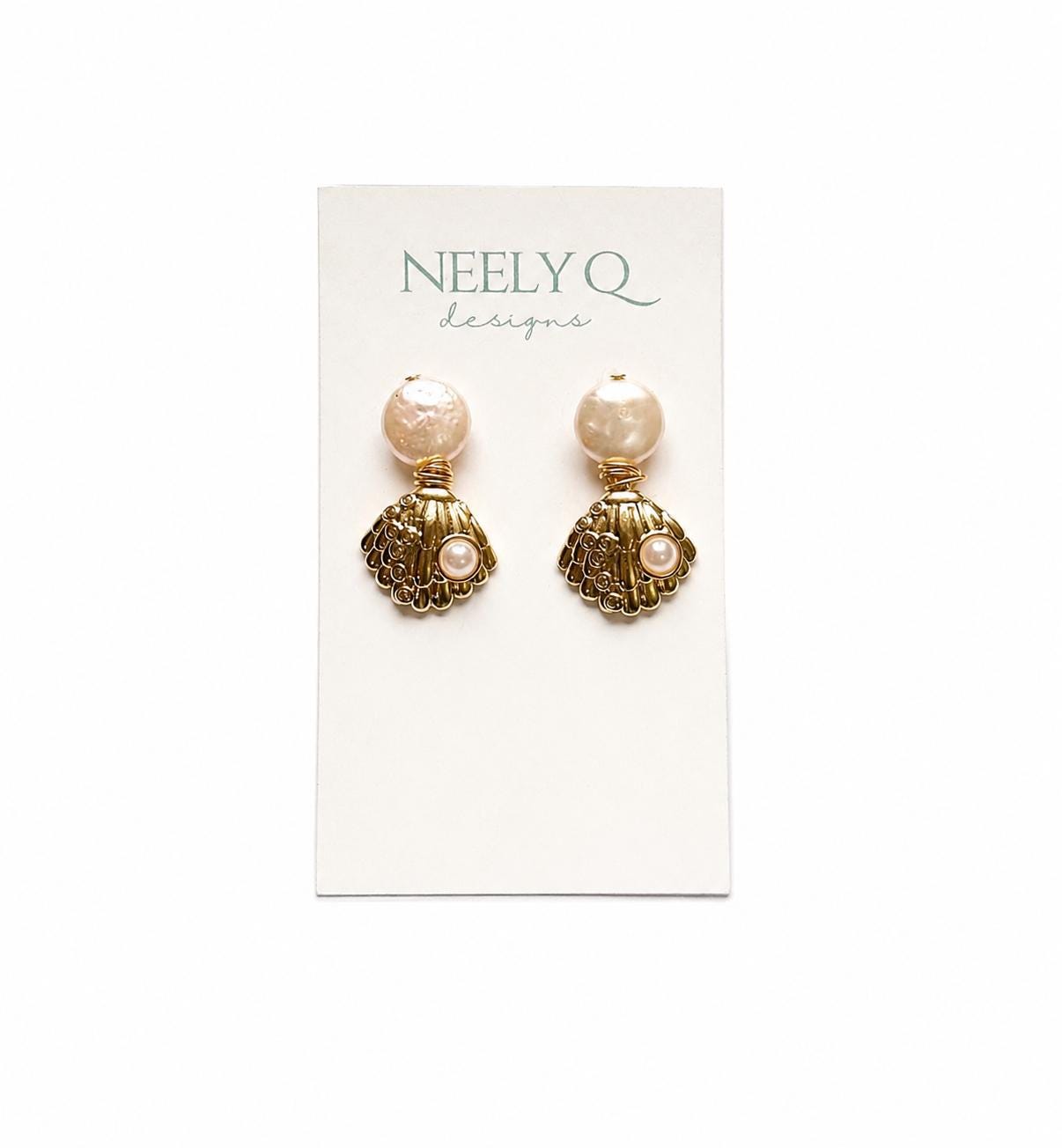 Statement Pearl Earrings, Gold Seashell Drop Earrings, Bold Beaded Earrings, Elegant Jewelry, Wedding Guest Earrings, Gift for Her
