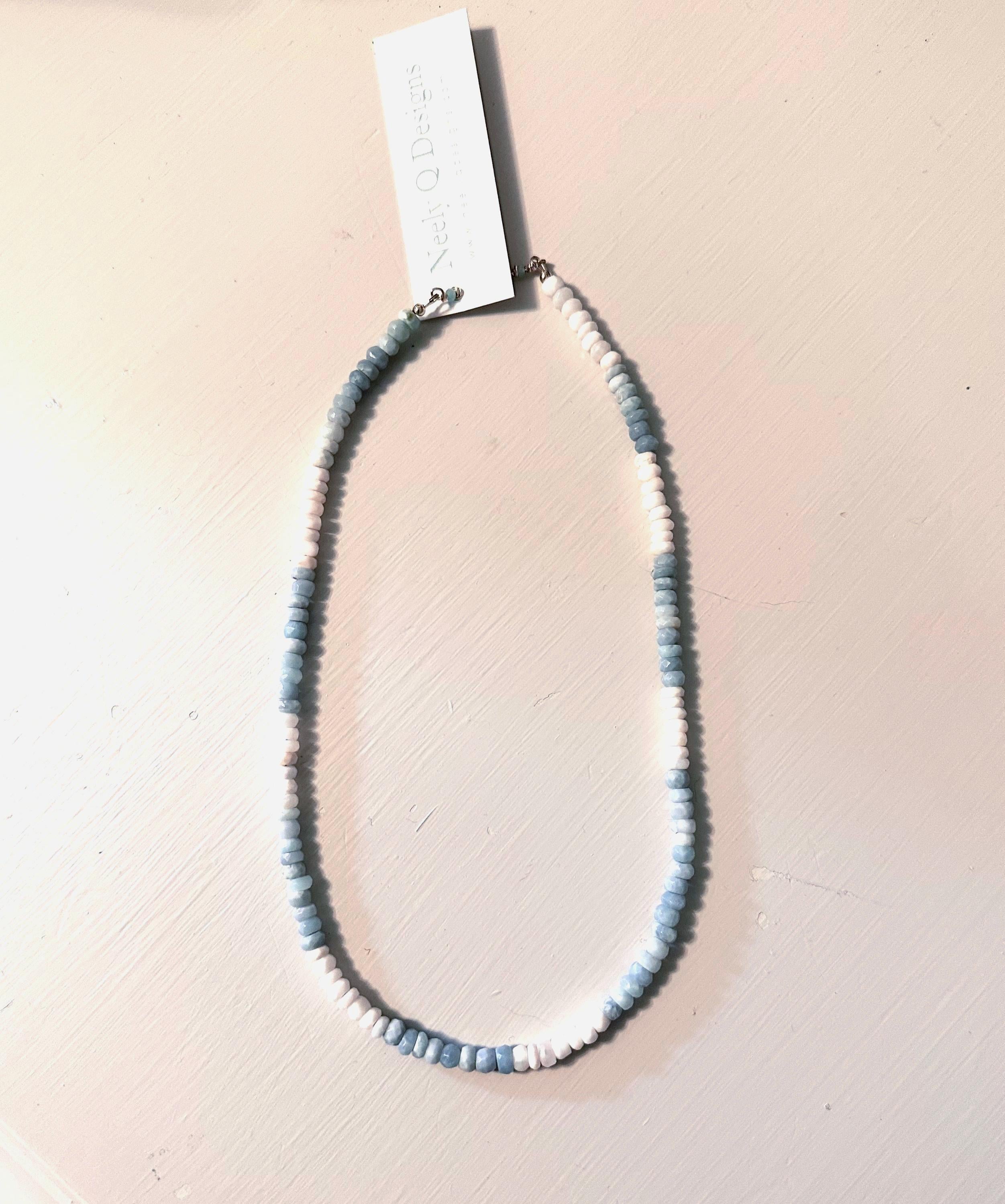 Blue & White Opal Gemstone Necklace | Dainty Layering Jewelry