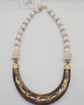 Brown Horn Crescent Necklace with African Disc Beads | Neutral Boho Statement Jewelry
