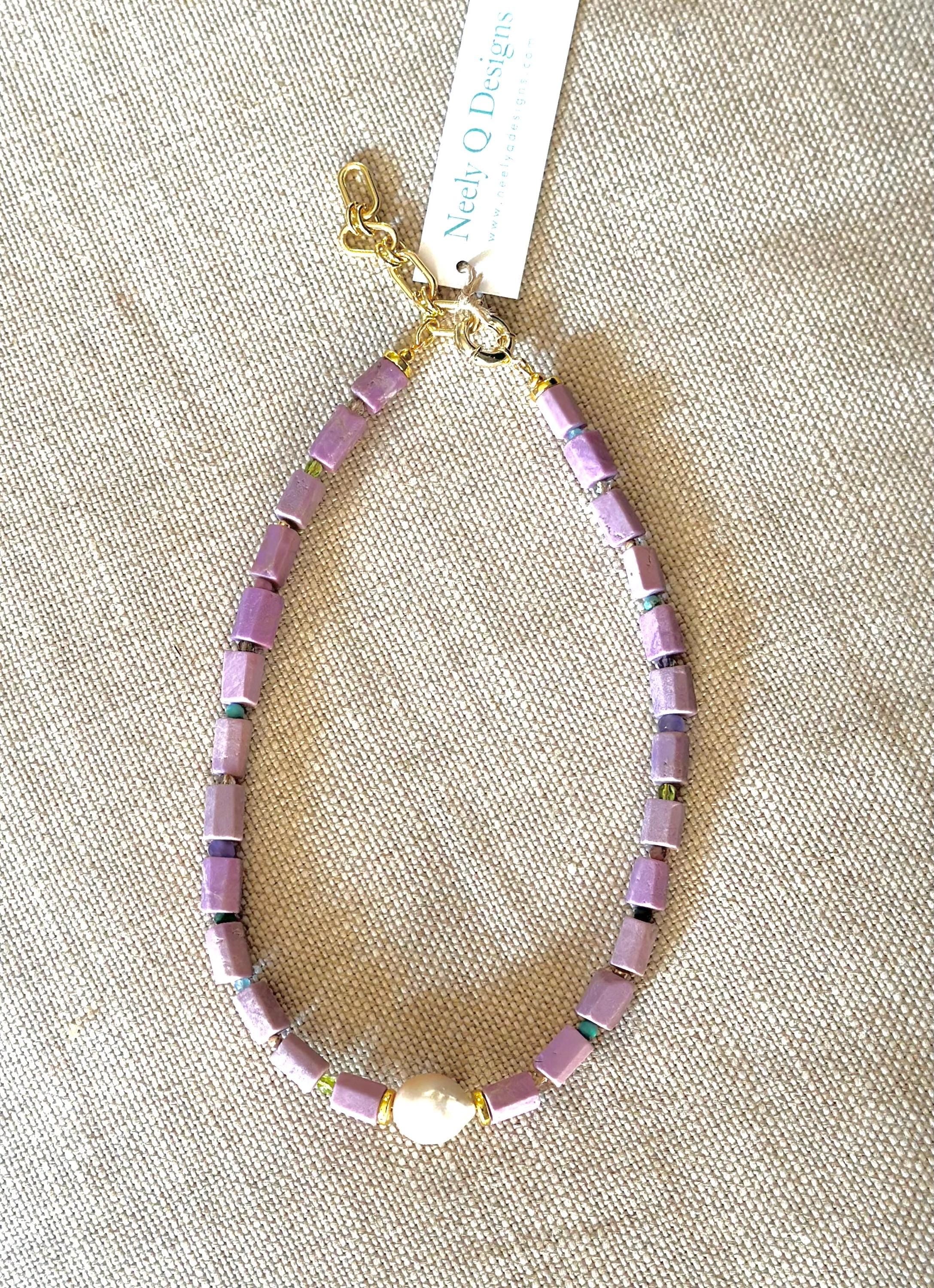 Lilac Purple Zircon & Baroque Pearl Necklace | Gemstone Statement Jewelry