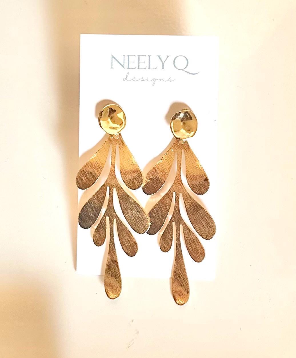 Gold Flower Petal Drop Earrings | Lightweight Bridal Bridesmaid Jewelry