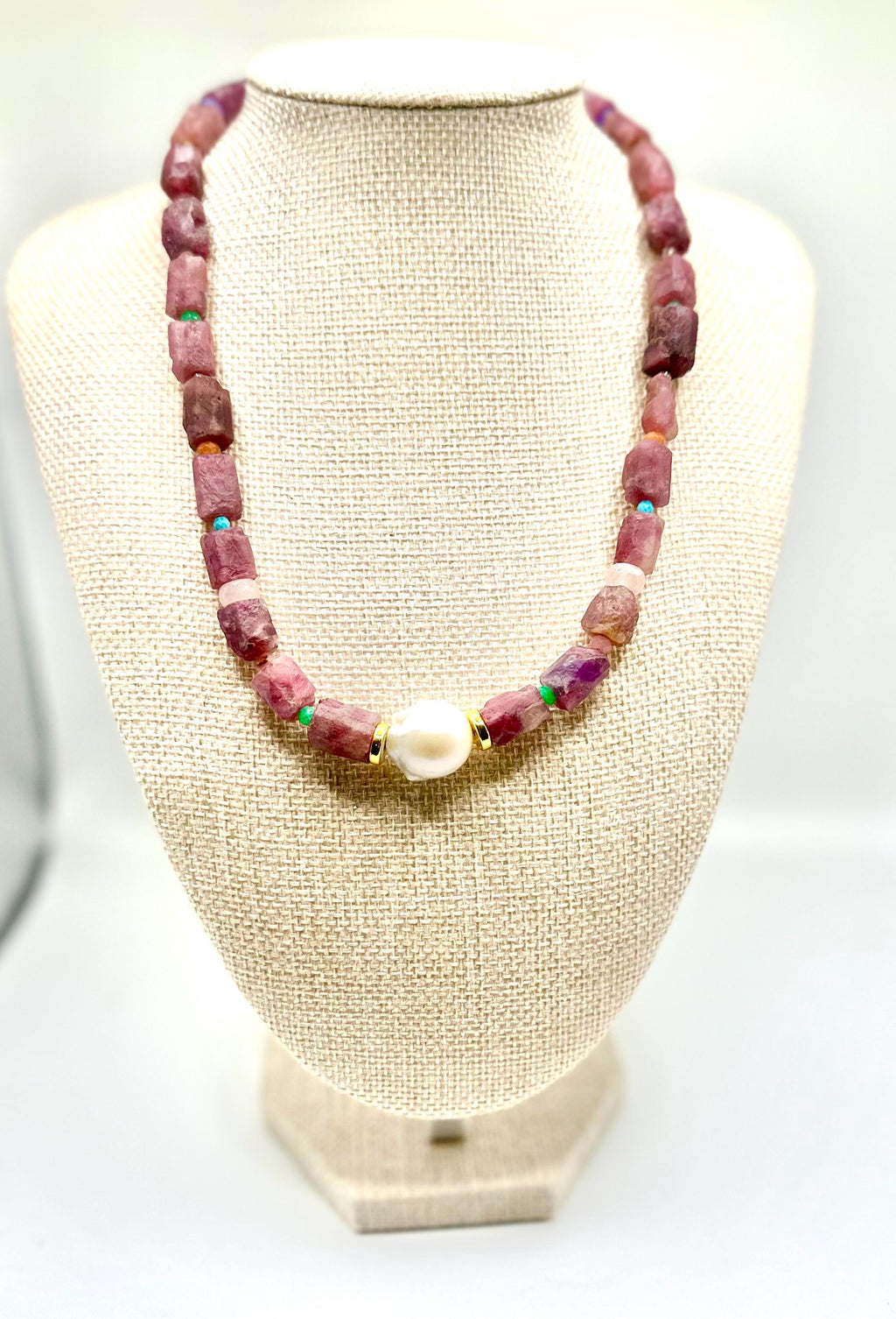 Mauve Pink Zircon & Baroque Pearl Necklace | Gemstone Statement Jewelry