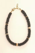 Black Saucer Bead and Gold Necklace l African Black Glass Saucer Beads l Gameday Necklace l Boho Necklace