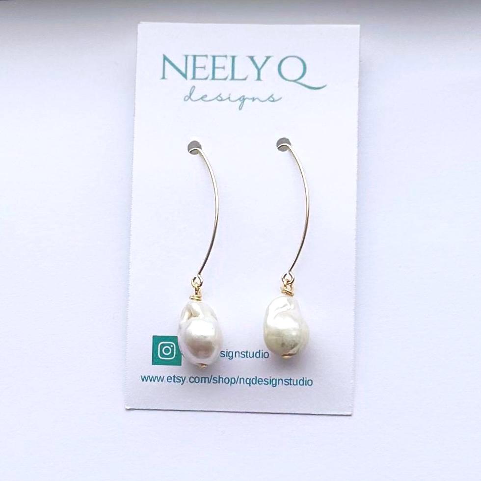 Baroque Pearl Long Gold Earrings | Dainty Pearl Earrings | Boho Style | Handmade Pearl Earrings