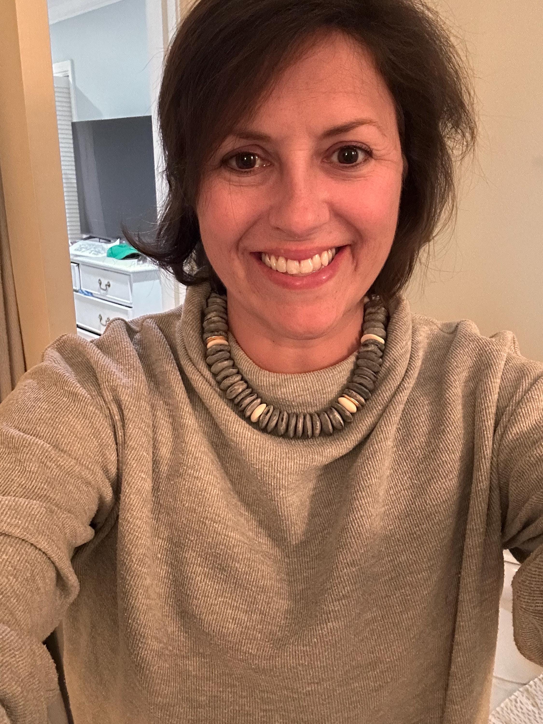 Indigo Grey Bone Bead Statement Necklace | Neutral Fall Boho Jewelry