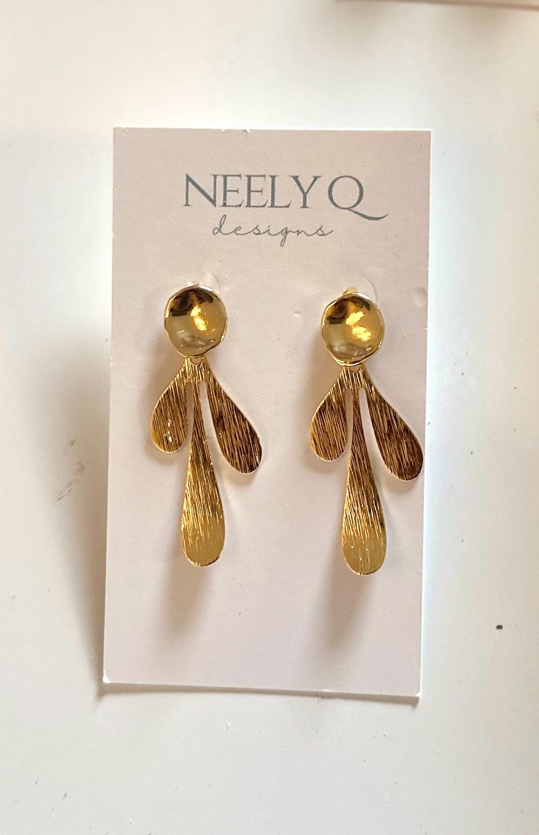 Gold Flower Petal Drop Earrings | Lightweight Bridal Bridesmaid Jewelry