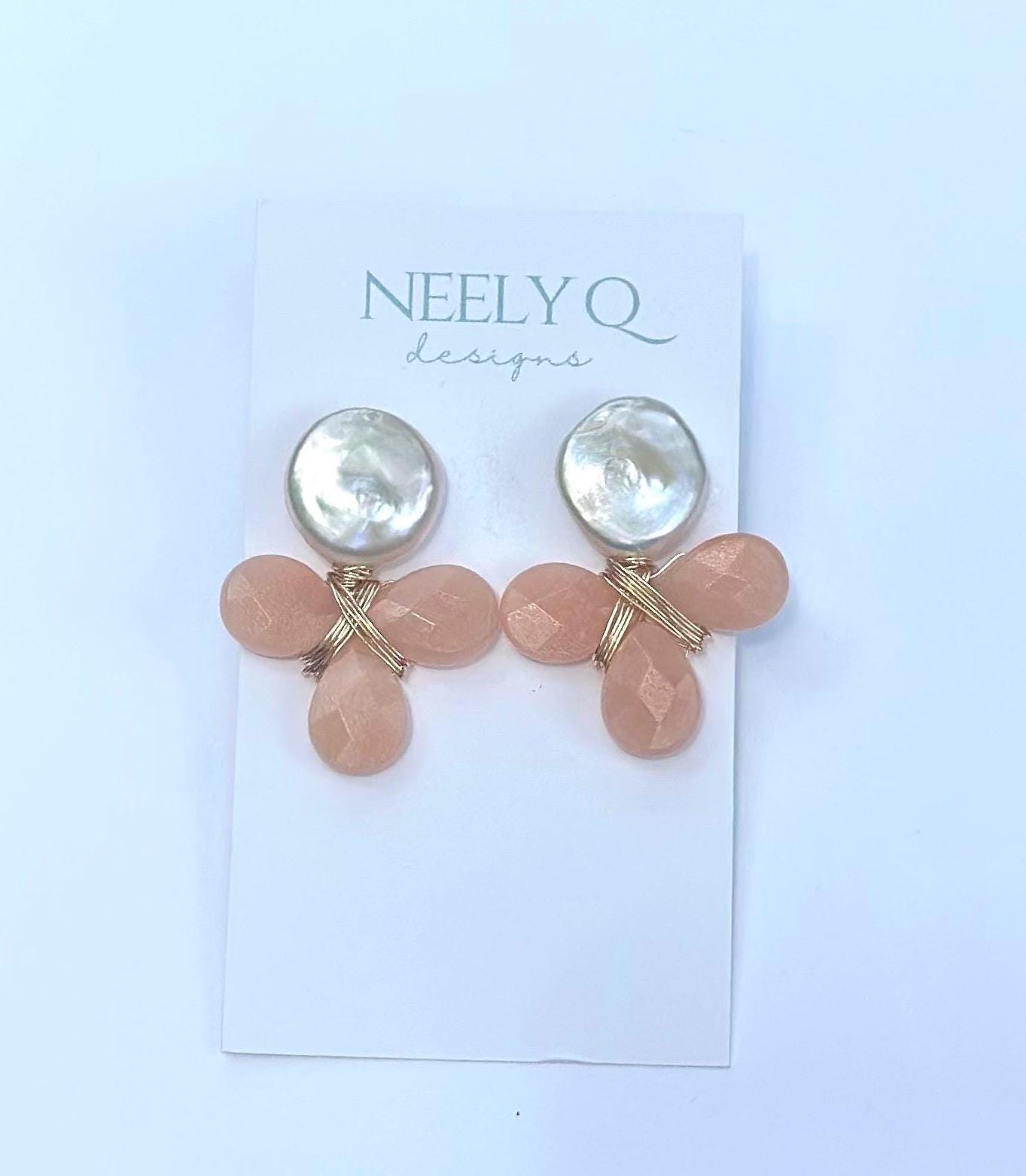 Coral & Pearl Drop Earrings: Beach Wedding Jewelry