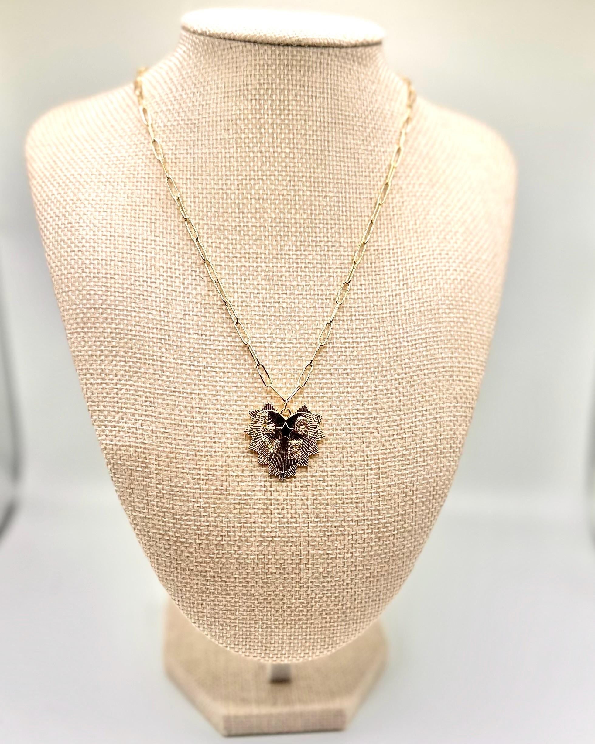 Gold Paperclip Chain Necklace with Pavé Heart Pendant | Layering Jewelry