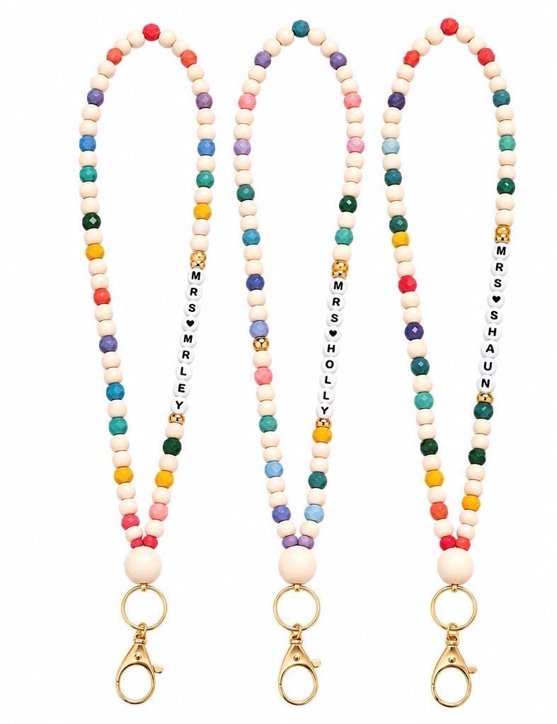 Rainbow beaded custom lanyard | Teacher Lanyard| Back to School Teacher Gifts