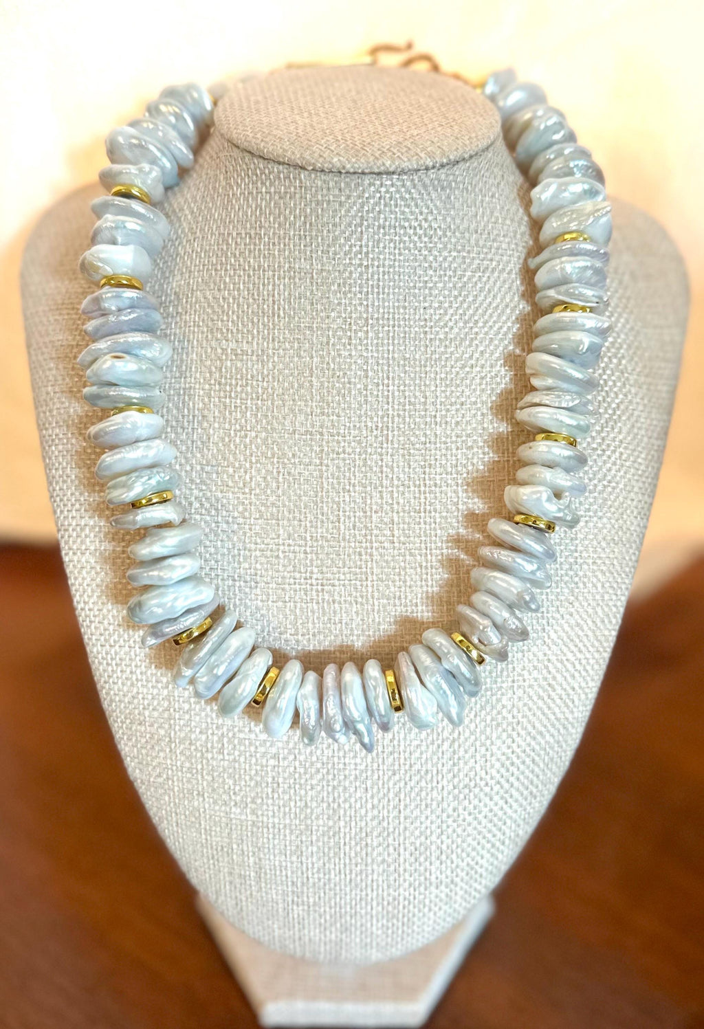 Freshwater Pearl & Gold Disc Necklace | Statement Boho Jewelry