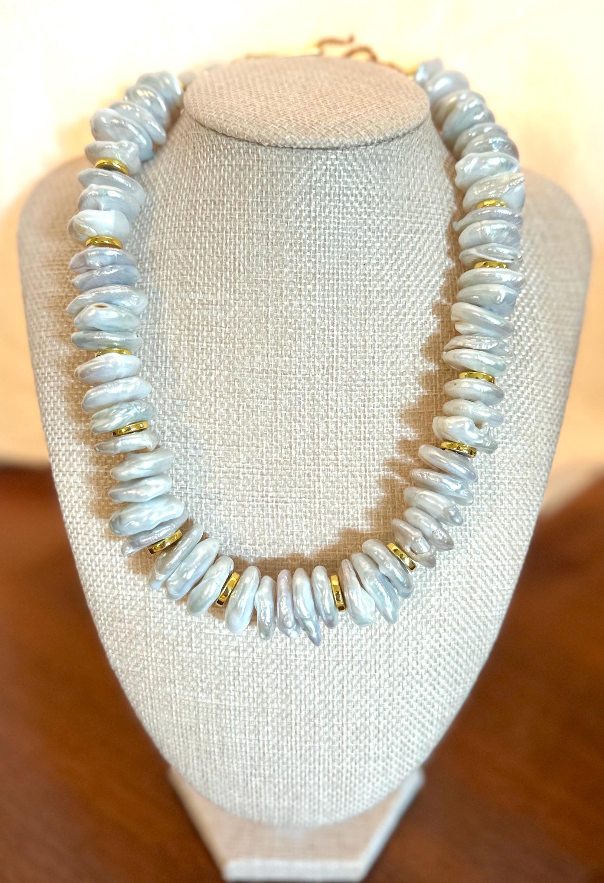 Freshwater Pearl & Gold Disc Necklace | Statement Boho Jewelry