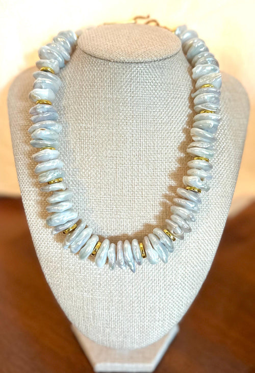 Freshwater Pearl & Gold Disc Necklace | Statement Boho Jewelry