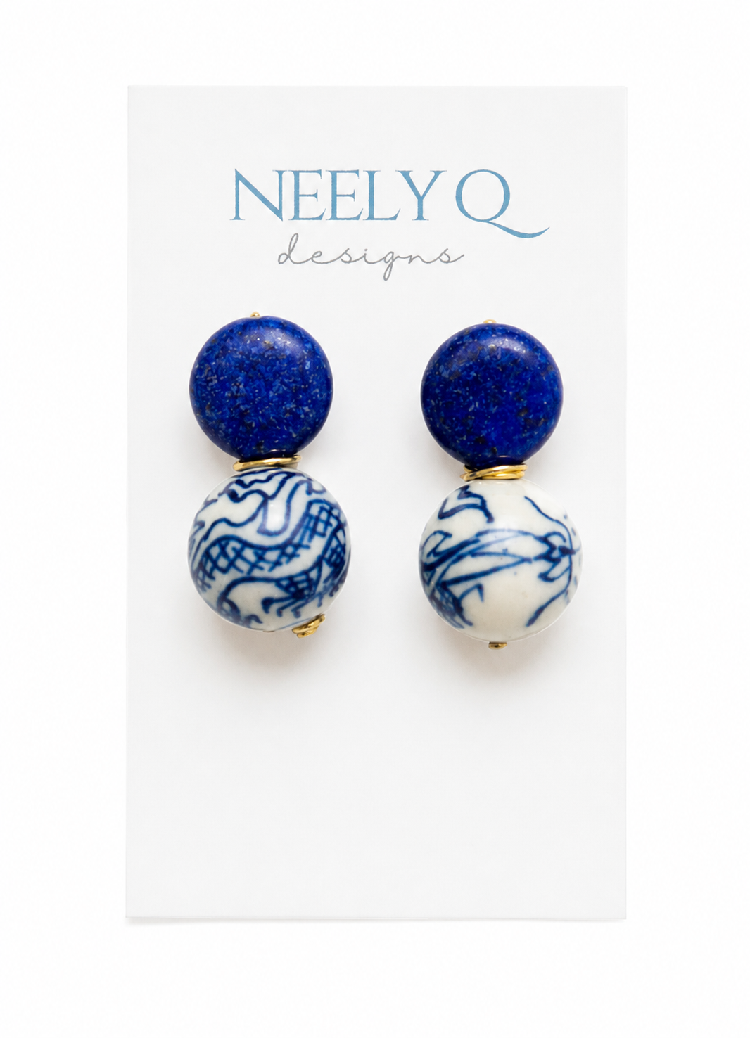 Blue Stone & Chinoiserie Bead Drop Earrings | Dainty Bridal Jewelry