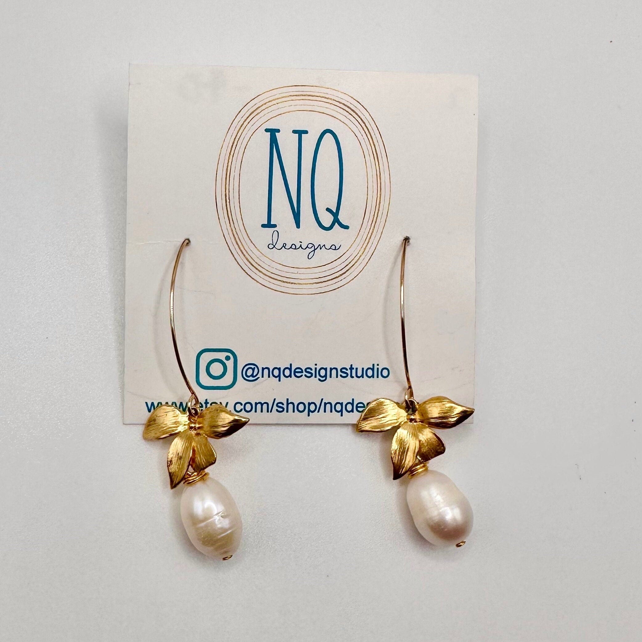 Freshwater Pearl & Gold Flower Drop Earrings | Dainty Statement Jewelry