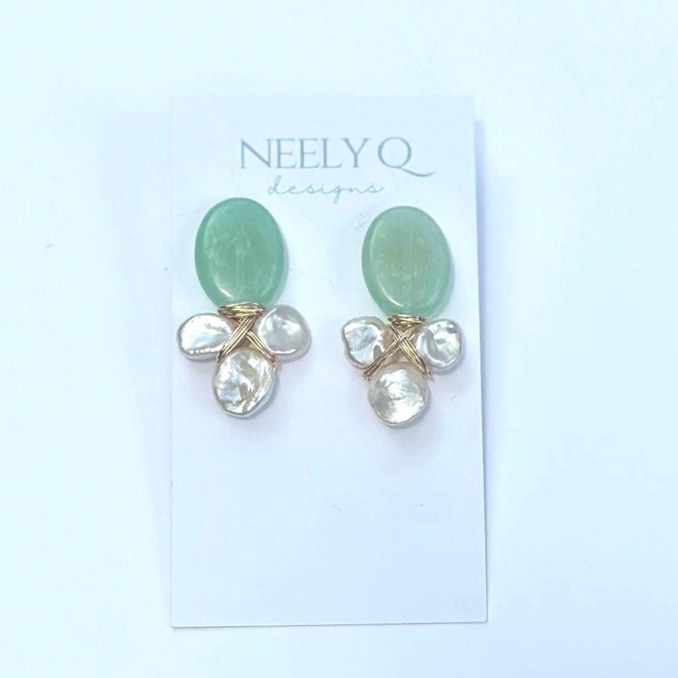 Mint Pearl Drop Earrings: Lightweight Beach Wedding Jewelry
