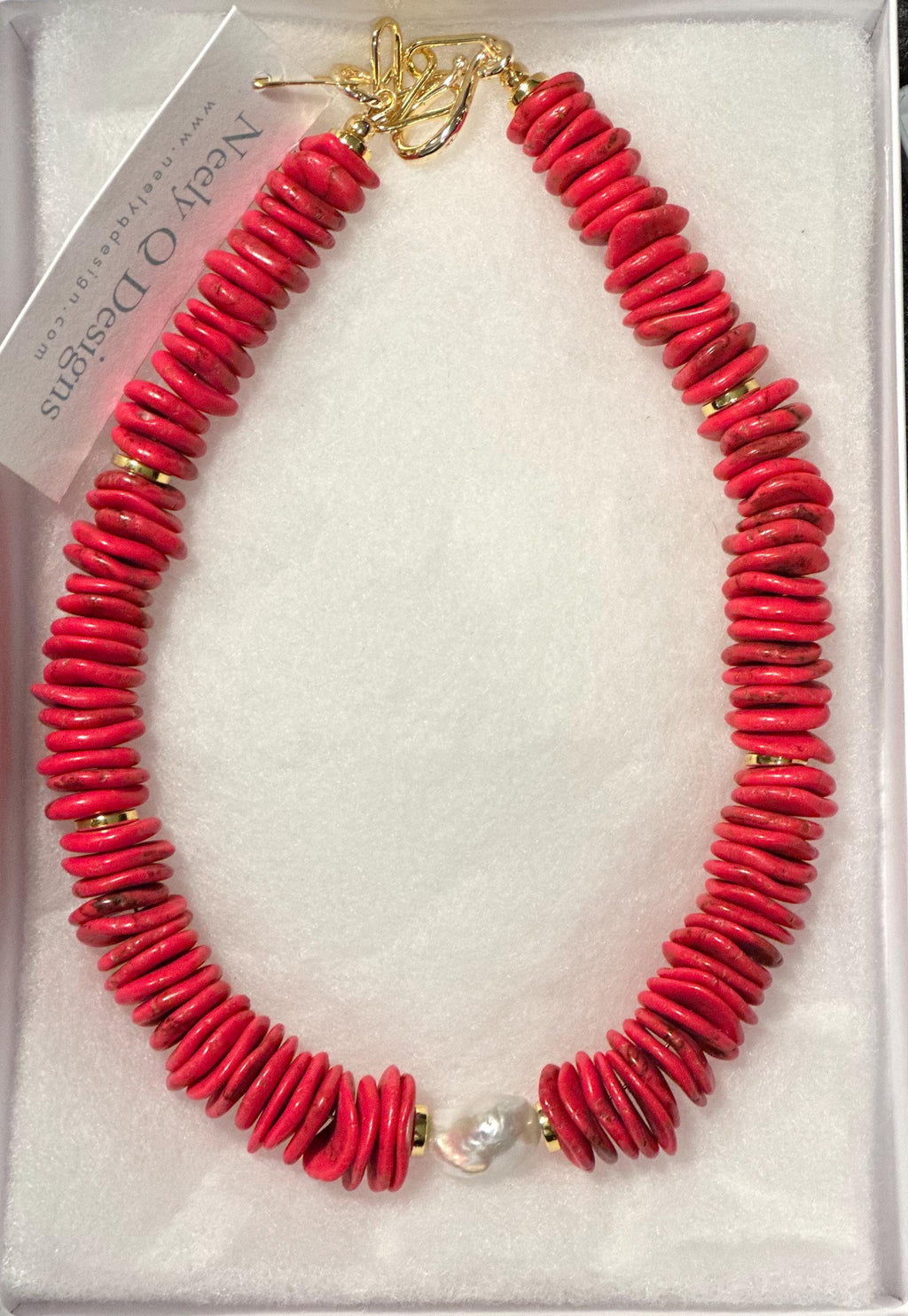 Boho Red Beaded and Pearl Necklace | Chunky Red Statement Necklace | Handmade Layering Necklace | Gift for her