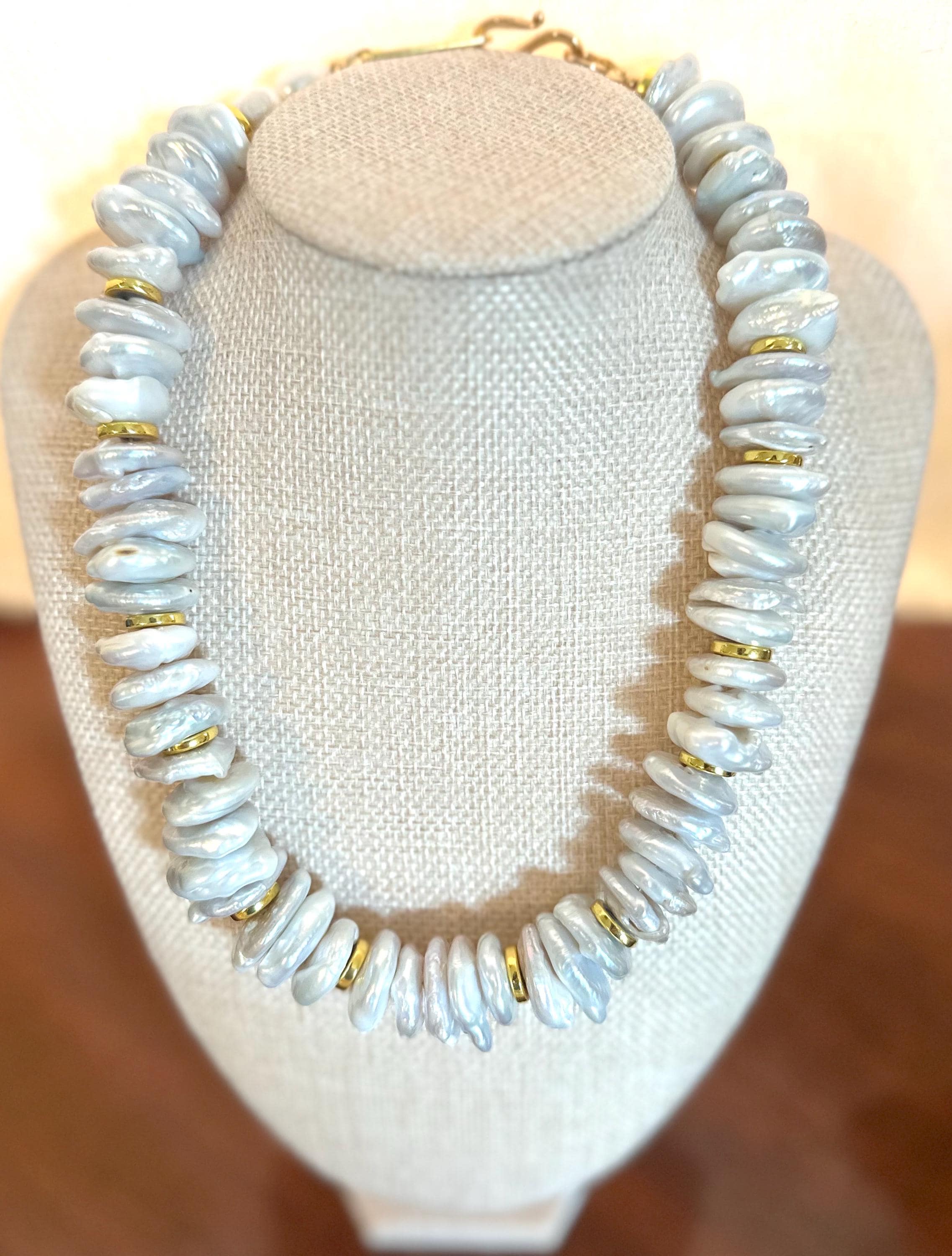 Freshwater Pearl & Gold Disc Necklace | Statement Boho Jewelry