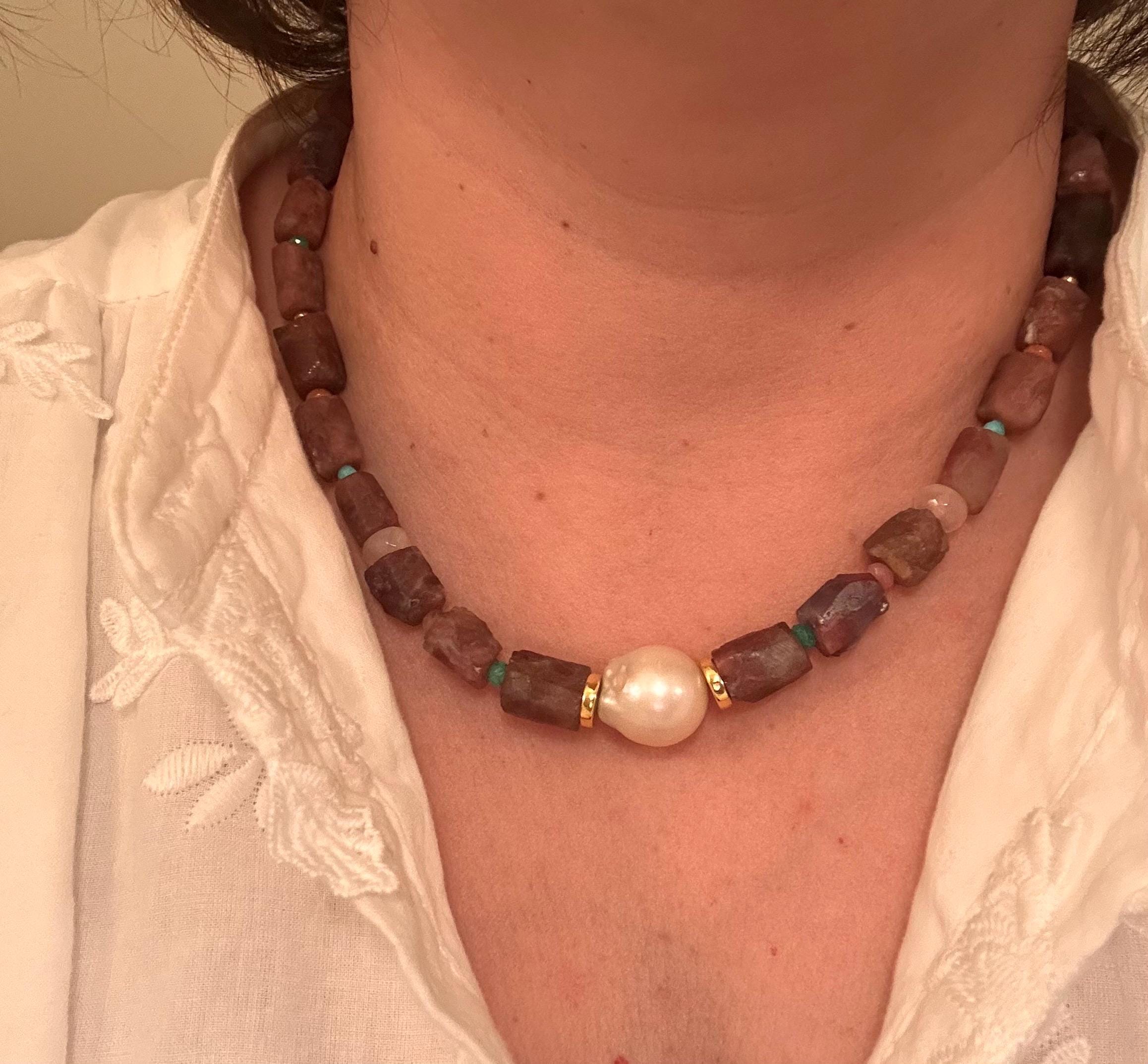 Lilac Purple Zircon & Baroque Pearl Necklace | Gemstone Statement Jewelry