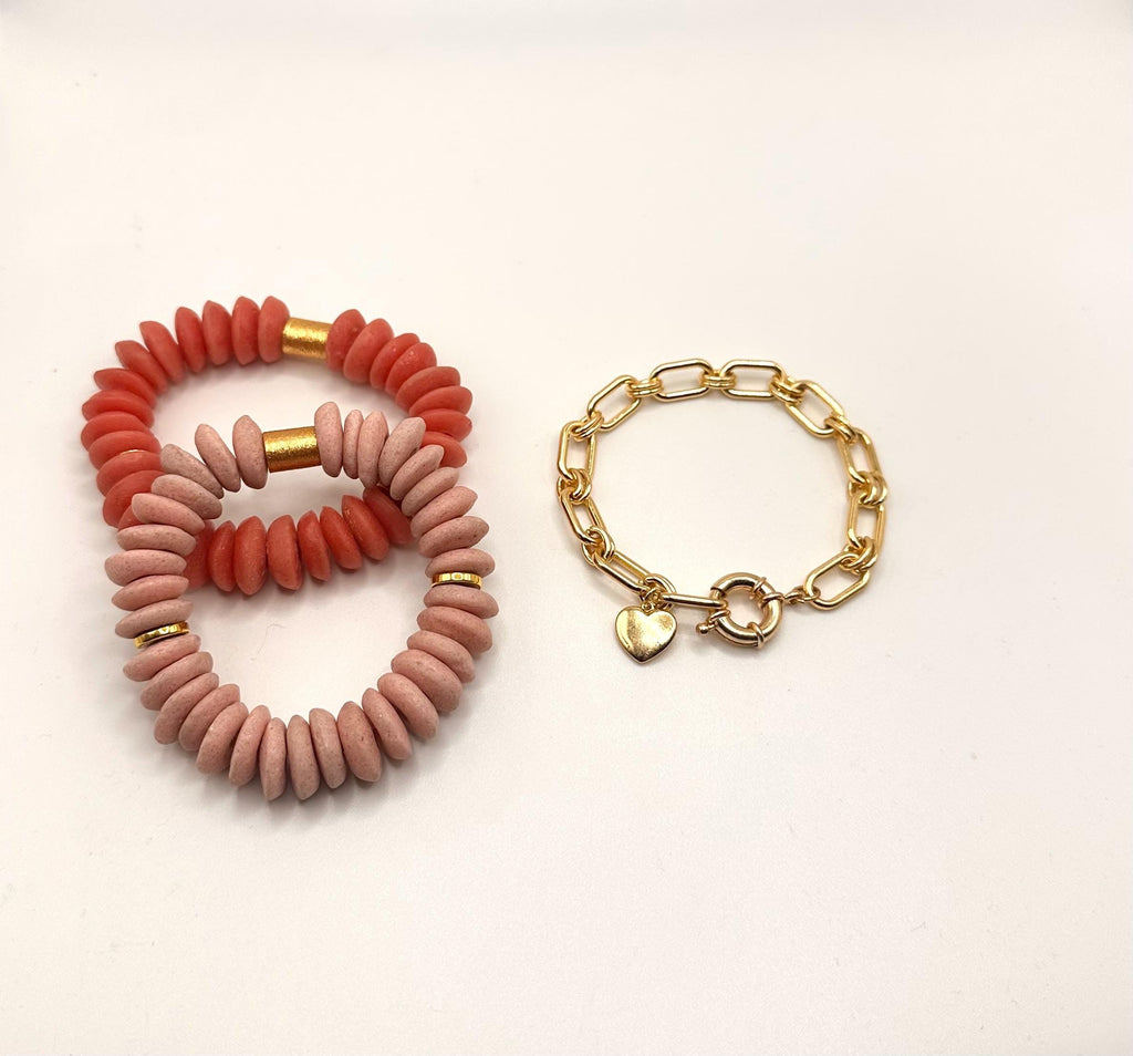 Pink African Glass Beaded Bracelet | Stackable Breast Cancer Awareness Jewelry
