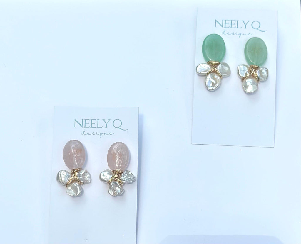 Mint Pearl Drop Earrings: Lightweight Beach Wedding Jewelry