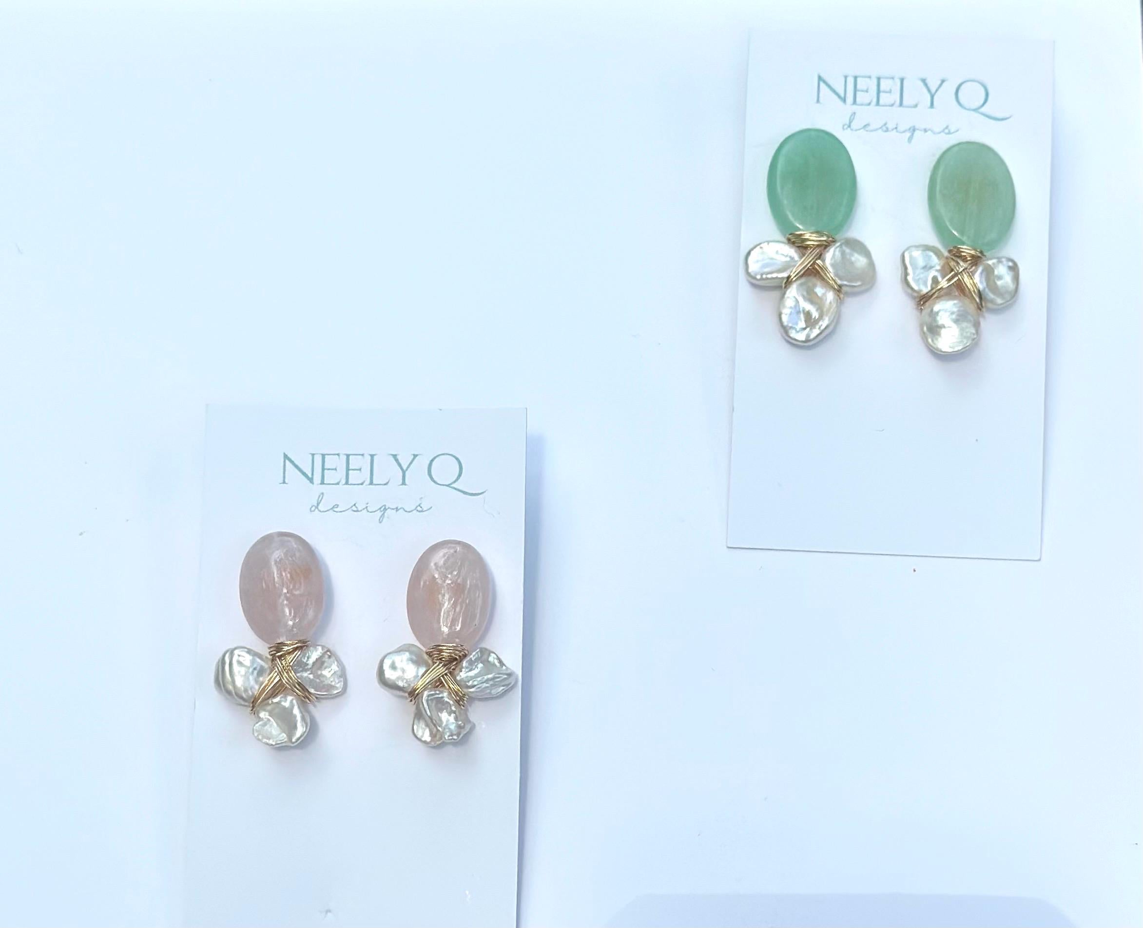 Mint Pearl Drop Earrings: Lightweight Beach Wedding Jewelry