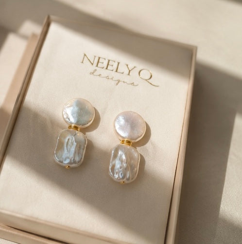 Freshwater Pearl Geo Earrings: Bridal Statement Jewelry