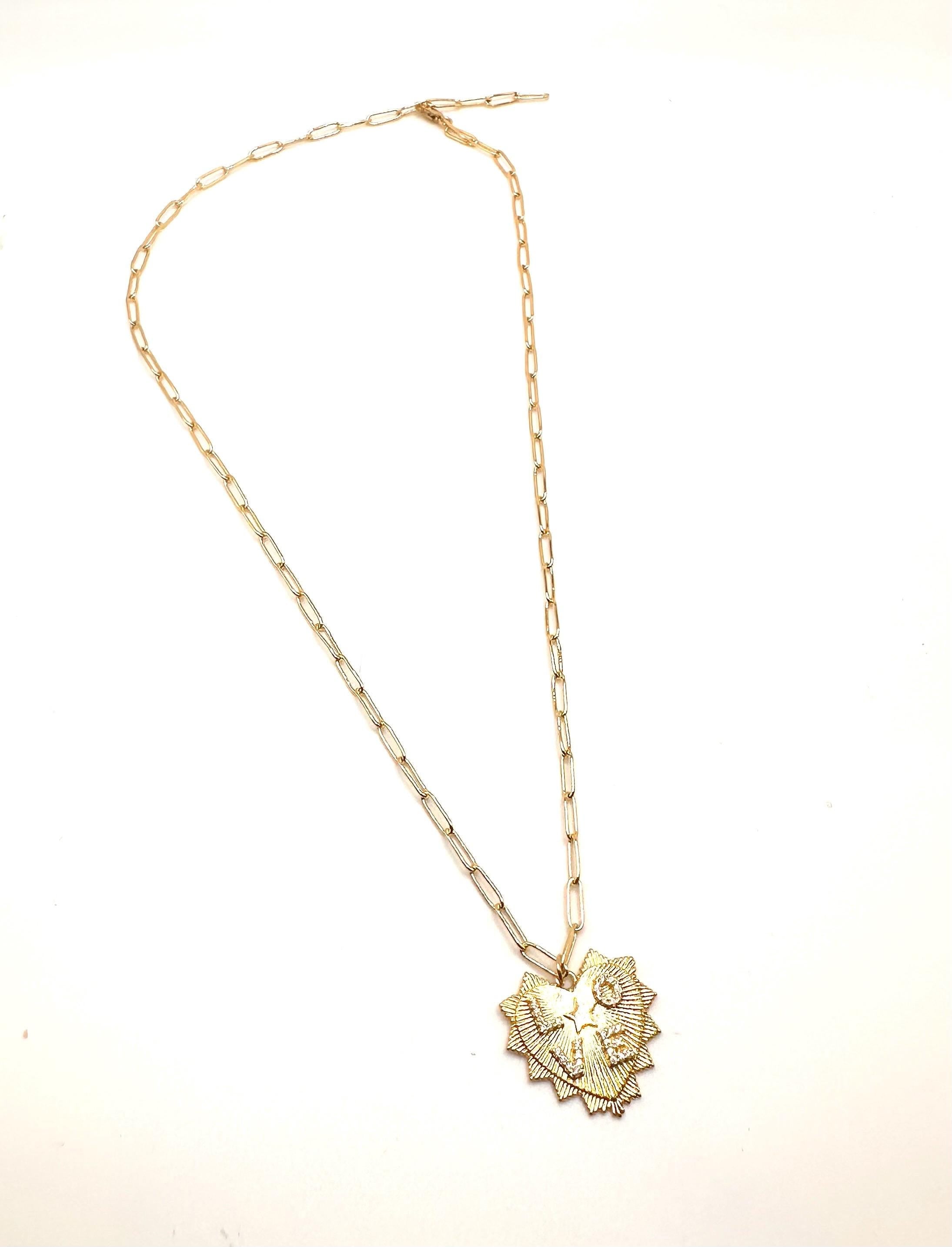 Gold Paperclip Chain Necklace with Pavé Heart Pendant | Layering Jewelry
