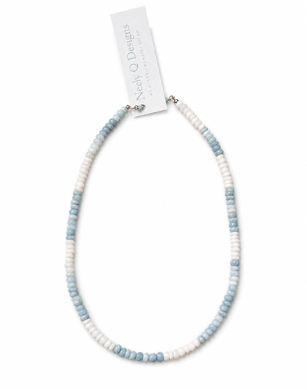 Blue & White Opal Gemstone Necklace | Dainty Layering Jewelry