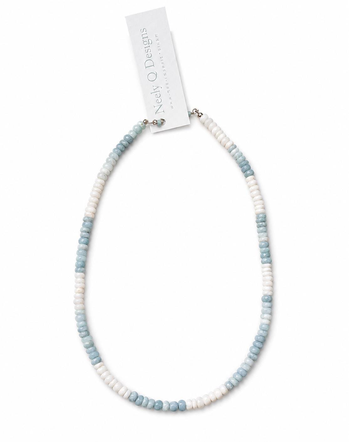 Blue & White Opal Gemstone Necklace | Dainty Layering Jewelry