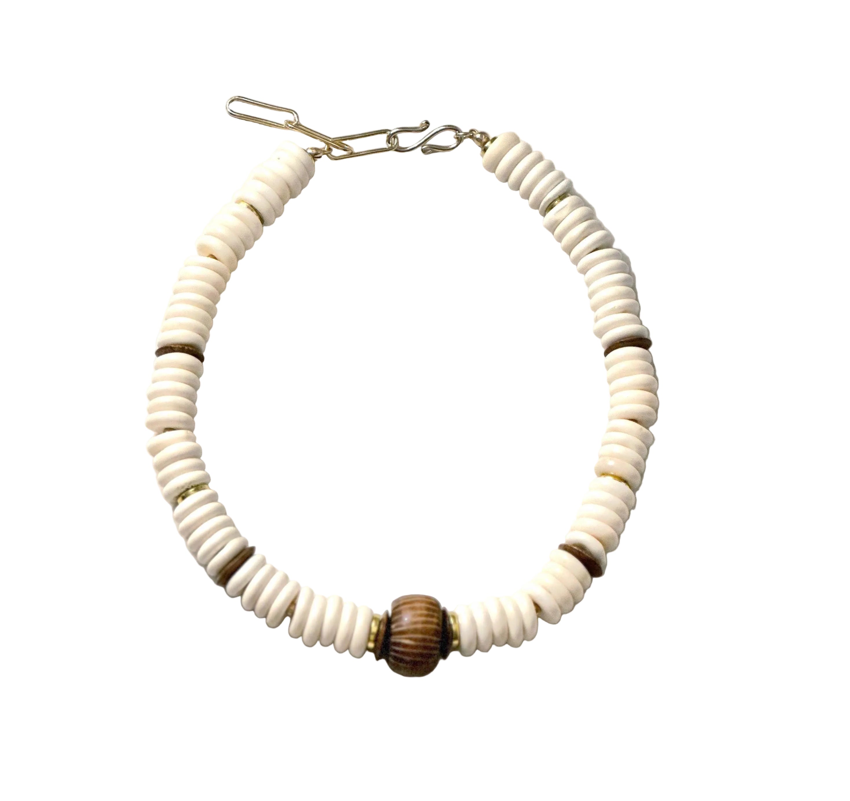 Bone Bead and Wooden Ostuni Necklace: Fall Neutral Statement Jewelry