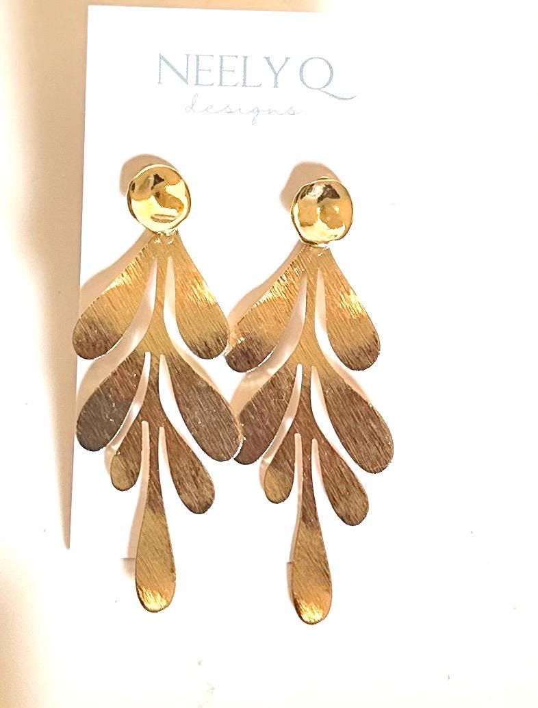 Gold Flower Petal Drop Earrings | Lightweight Bridal Bridesmaid Jewelry