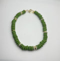 Winter Green Saucer + Gold Necklace | African Saucer Beaded Necklace | Statement Necklace