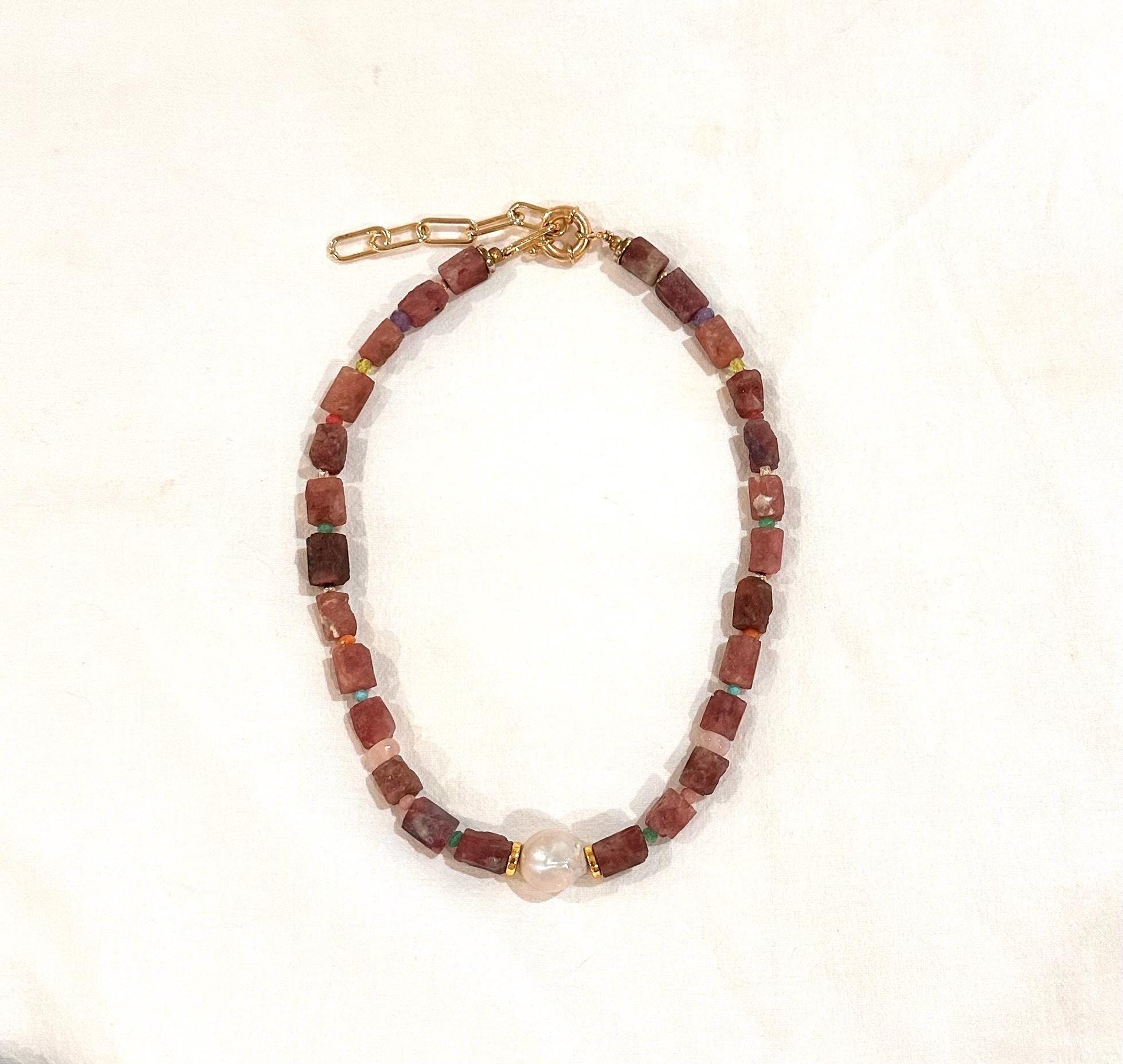 Mauve Pink Zircon & Baroque Pearl Necklace | Gemstone Statement Jewelry