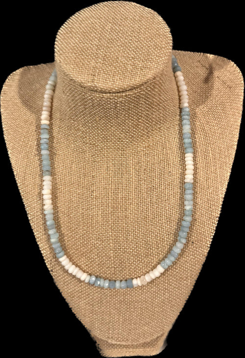 Blue & White Opal Gemstone Necklace | Dainty Layering Jewelry