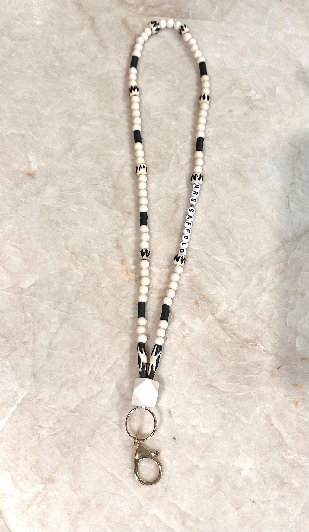 Black + white beaded boho custom lanyard | Teacher Lanyard| Back to School Teacher Gifts| Badge Holder | Nurse Lanyard