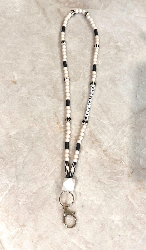 Black + white beaded boho custom lanyard | Teacher Lanyard| Back to School Teacher Gifts| Badge Holder | Nurse Lanyard