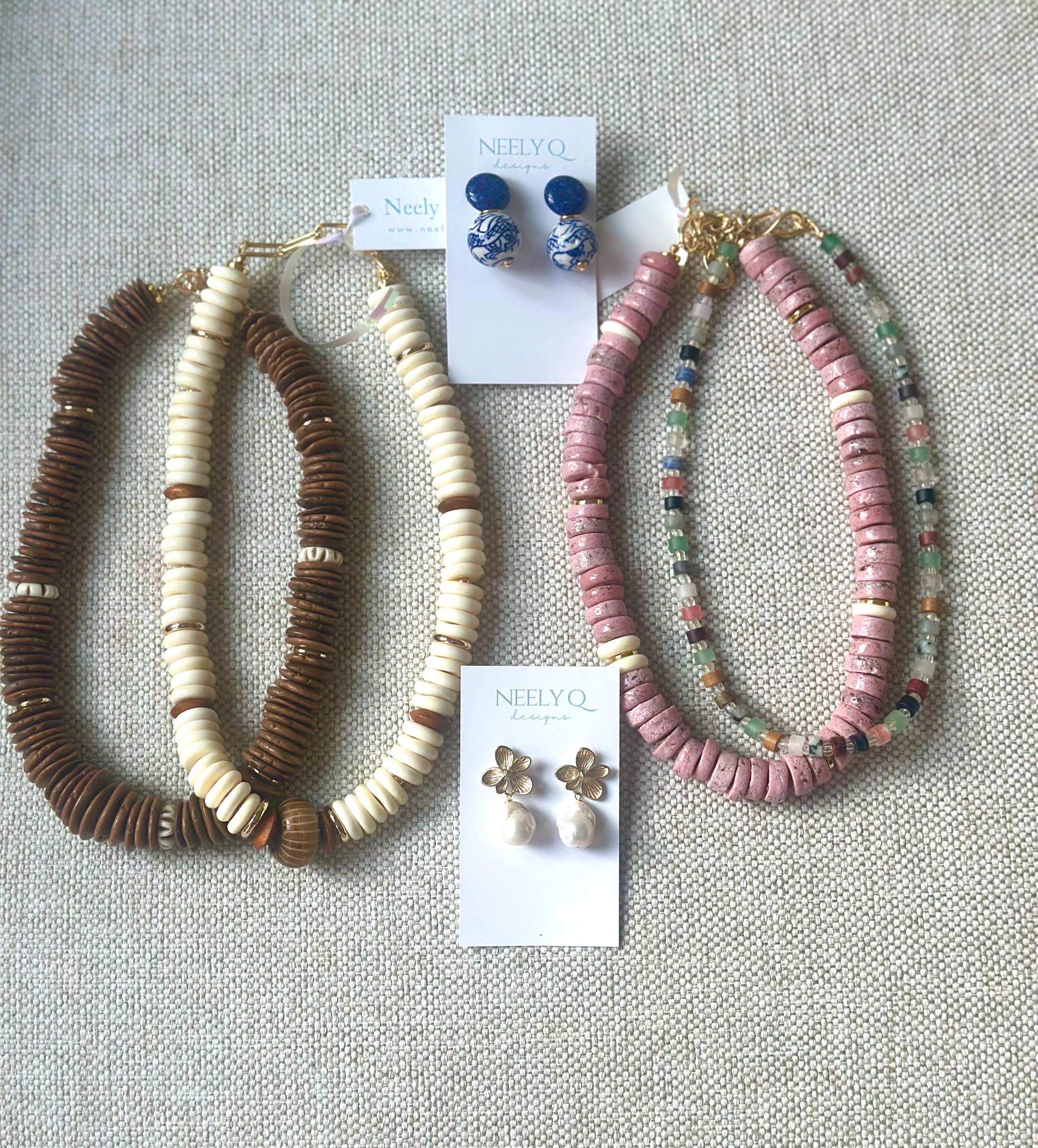 Brown Disc & Turquoise Stone Beaded Necklace | Neutral Fall Statement Jewelry