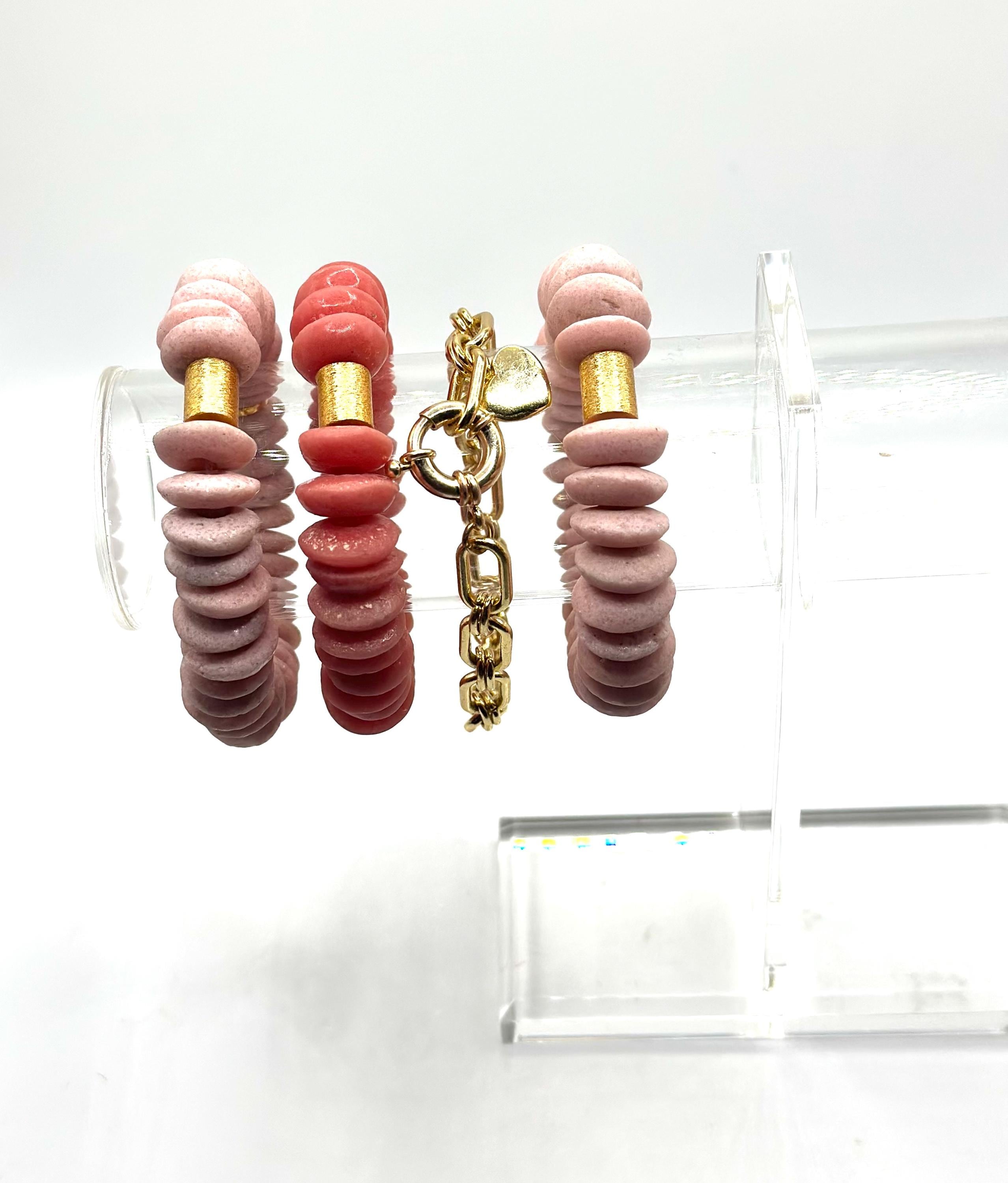 Pink African Glass Beaded Bracelet | Stackable Breast Cancer Awareness Jewelry