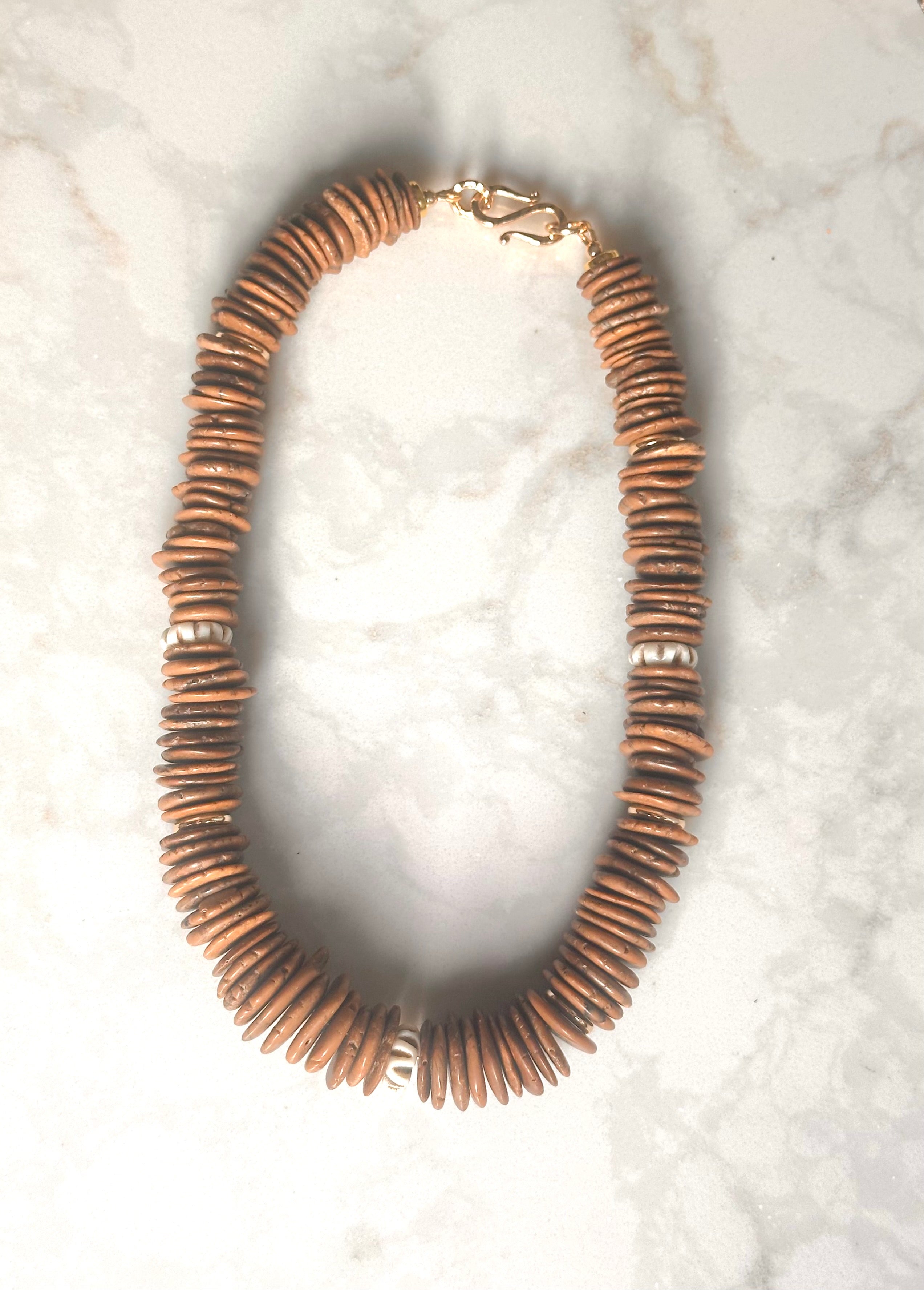 Brown Disc Beaded Necklace | Neutral Fall Statement Jewelry