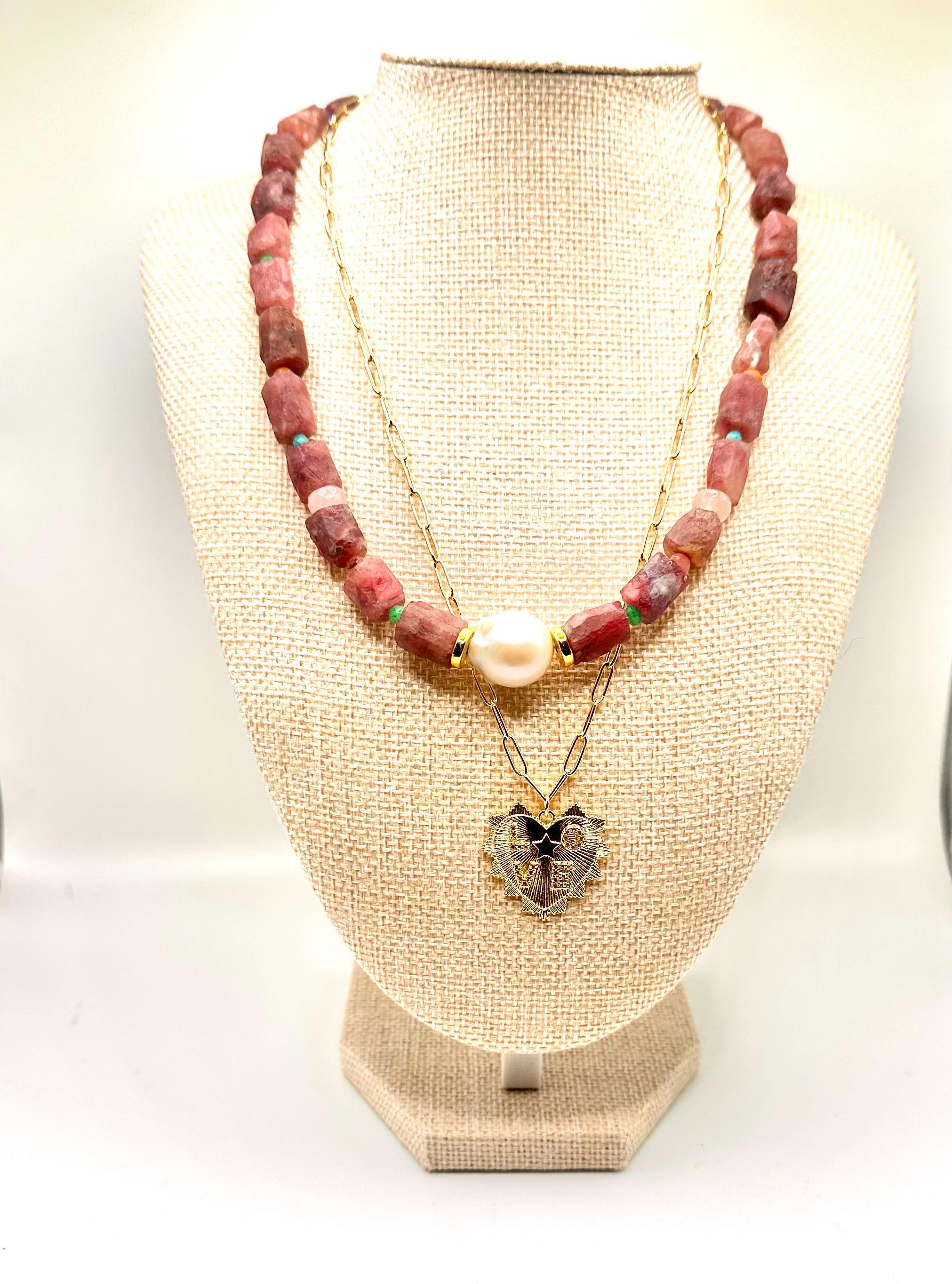 Gold Paperclip Chain Necklace with Pavé Heart Pendant | Layering Jewelry