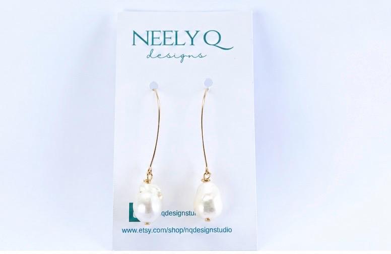 Baroque Pearl Long Gold Earrings | Dainty Pearl Earrings | Boho Style | Handmade Pearl Earrings