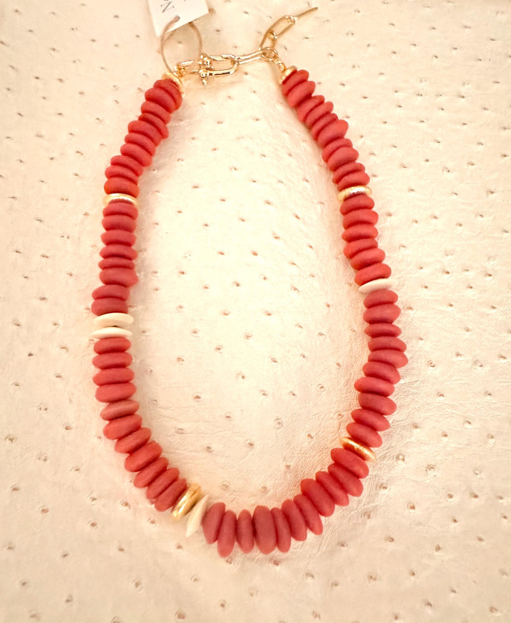Red African Glass Beaded Necklace | Gameday & Holiday Statement Jewelry with Gold Accents