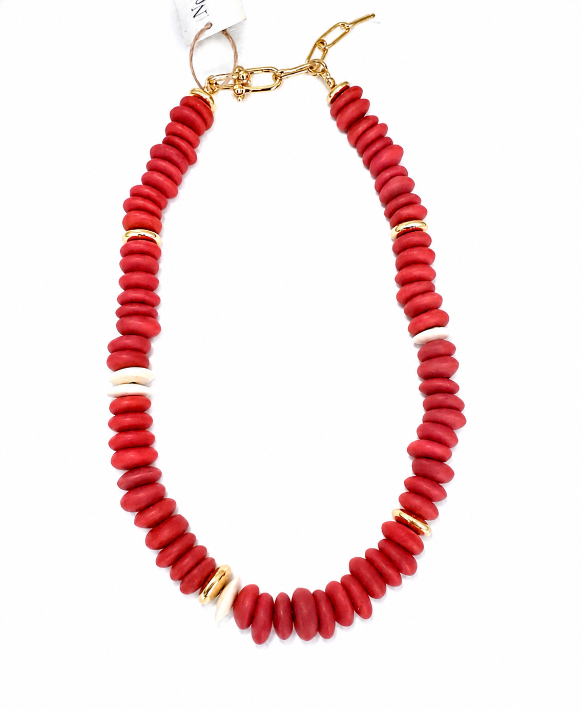 Red African Glass Beaded Necklace | Gameday & Holiday Statement Jewelry with Gold Accents